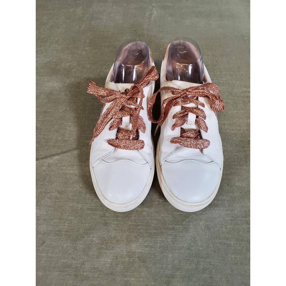 Kate Spade Fez White Leather Rose Gold Glitter Spade Sneakers Womens 9.5B